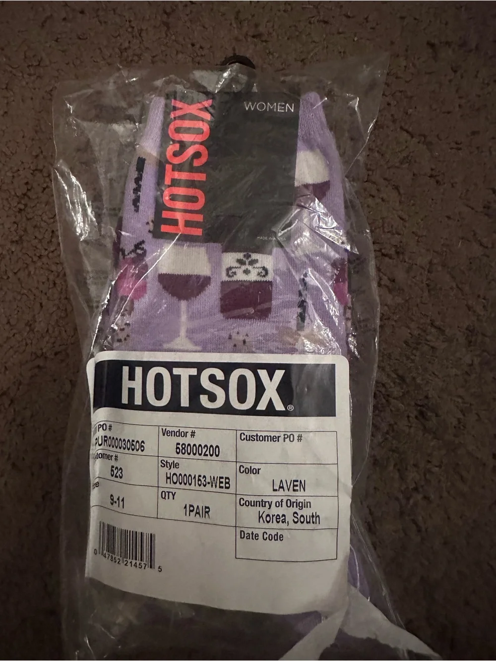 Hot Sox Lavender Wine & Glass Pattern Casual Socks